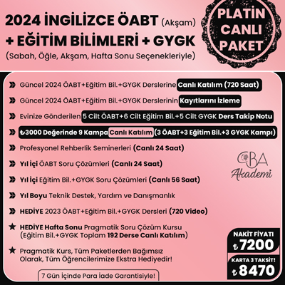 2024 İNGİLİZCE ÖABT (Akşam) + EĞİTİM BİL. + GYGK CANLI DERS (PLATİN PAKET)
