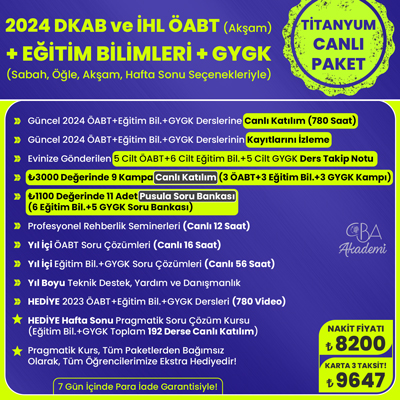 2024 DKAB + İHL ÖABT (Akşam) + EĞİTİM BİL. + GYGK CANLI DERS (TİTANYUM PAKET)