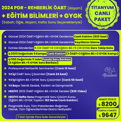 2024 PDR REHBERLİK ÖABT (Akşam) + EĞİTİM BİL. + GYGK CANLI DERS (TİTANYUM PAKET)