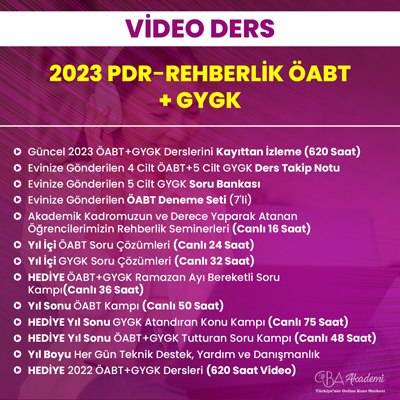 2023 PDR REHBERLİK ÖABT + GYGK VİDEO DERS