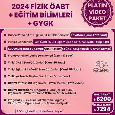 2024 FİZİK ÖABT + EĞİTİM BİL. + GYGK VİDEO DERS (PLATİN PAKET)