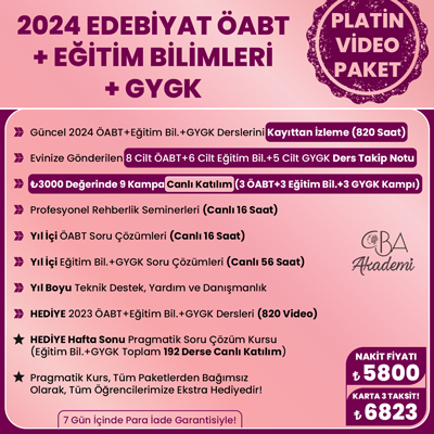 2024 EDEBİYAT ÖABT + EĞİTİM BİL. + GYGK VİDEO DERS (PLATİN PAKET)