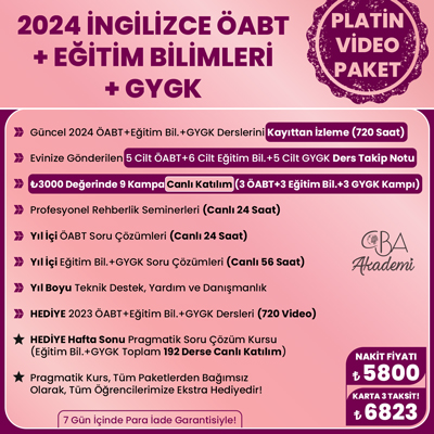 2024 İNGİLİZCE ÖABT + EĞİTİM BİL. + GYGK VİDEO DERS (PLATİN PAKET)
