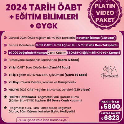 2024 TARİH ÖABT + EĞİTİM BİL. + GYGK VİDEO DERS (PLATİN PAKET)