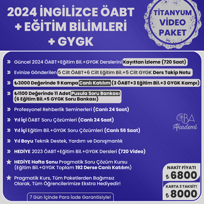 2024 İNGİLİZCE ÖABT + EĞİTİM BİL. + GYGK VİDEO DERS (TİTANYUM PAKET)