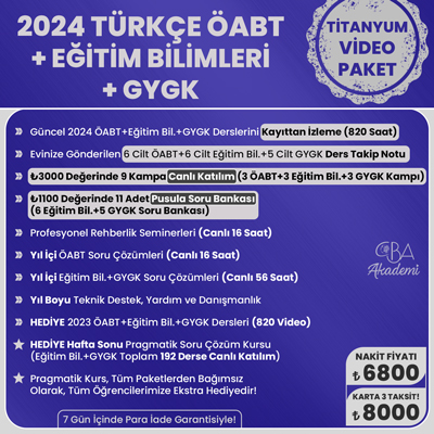 2024 TÜRKÇE ÖABT + EĞİTİM BİL. + GYGK VİDEO DERS (TİTANYUM PAKET)