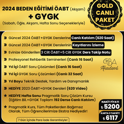 2024 BEDEN EĞİTİMİ ÖABT (Akşam) + GYGK CANLI DERS (GOLD PAKET)