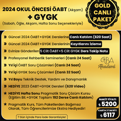 2024 OKUL ÖNCESİ ÖABT (Akşam) + GYGK CANLI DERS (GOLD PAKET)