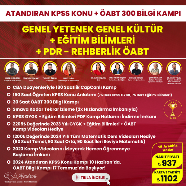 2024 KPSS GYGK, Eğitim Bilimleri Atandıran Konu ve PDR - Rehberlik ÖABT 300 Bilgi Kampı