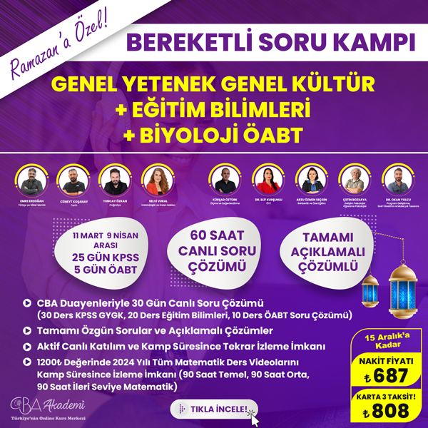 2024 KPSS GYGK, Eğitim Bilimleri ve Biyoloji ÖABT Ramazan Soru Kampı