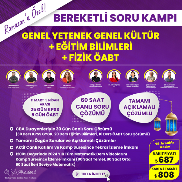 2024 KPSS GYGK, Eğitim Bilimleri ve Fizik ÖABT Ramazan Soru Kampı