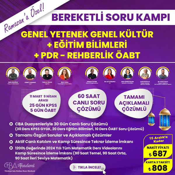 2024 KPSS GYGK, Eğitim Bilimleri ve PDR - Rehberlik ÖABT Ramazan Soru Kampı