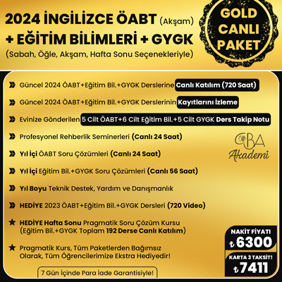 2024 İNGİLİZCE ÖABT (Akşam) + EĞİTİM BİL. + GYGK CANLI DERS (GOLD PAKET)