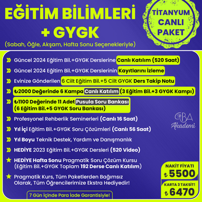 2024 EĞİTİM BİLİMLERİ + GYGK CANLI DERS (TİTANYUM PAKET)