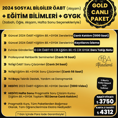 2024 SOSYAL BİLGİLER ÖABT (Akşam) + EĞİTİM BİL. + GYGK CANLI DERS (GOLD PAKET)
