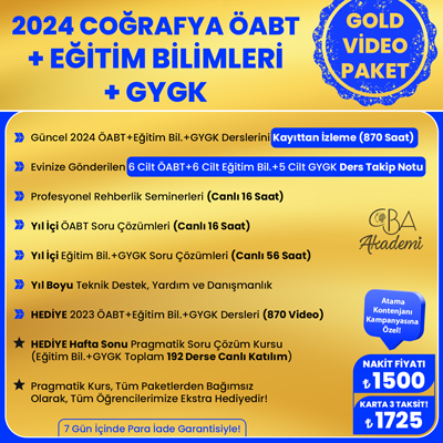 2024 COĞRAFYA ÖABT + EĞİTİM BİL. + GYGK VİDEO DERS (GOLD PAKET)