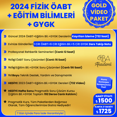 2024 FİZİK ÖABT + EĞİTİM BİL. + GYGK VİDEO DERS (GOLD PAKET)