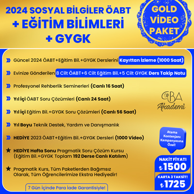 2024 SOSYAL BİLGİLER ÖABT + EĞİTİM BİL. + GYGK VİDEO DERS (GOLD PAKET)