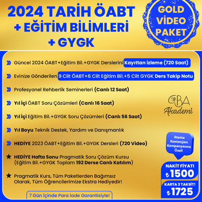 2024 TARİH ÖABT + EĞİTİM BİL. + GYGK VİDEO DERS (GOLD PAKET)