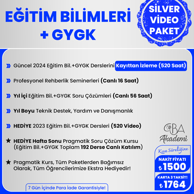 2024 EĞİTİM BİLİMLERİ + GYGK VİDEO DERS (SİLVER PAKET)