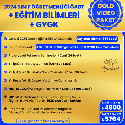 2024 SINIF ÖĞRETMENLİĞİ ÖABT + EĞİTİM BİL. + GYGK VİDEO DERS (GOLD PAKET)