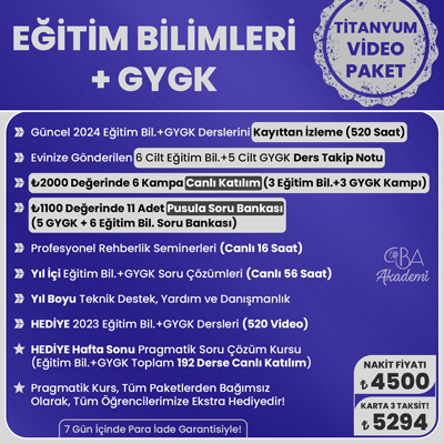 2024 EĞİTİM BİLİMLERİ + GYGK VİDEO DERS (TİTANYUM PAKET)