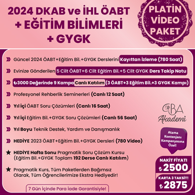 2024 DKAB + İHL ÖABT + EĞİTİM BİL. + GYGK VİDEO DERS (PLATİN PAKET)